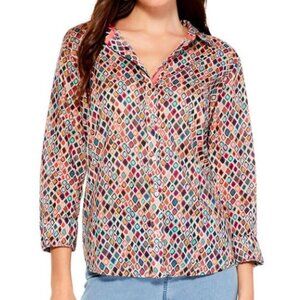 NIC + ZOE I Colorful Lightweight Voile Beach Glass Crinkle Shirt, XS